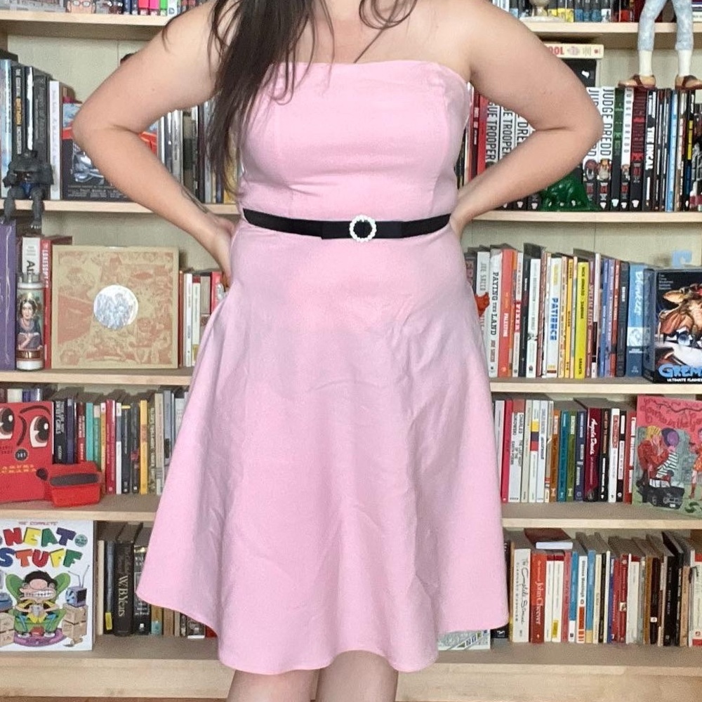 Vintage Pink Rockabilly Ruby Rox Strapless Midi Dress